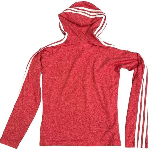 ADIDAS Top Womens Small Hooded Red White Long Sleeve Script Lightweight Pullover - Picture 2 of 9